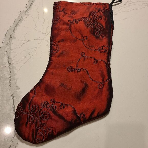 CHRISTMAS STOCKING Satin Soutache Embroidered 20" Elegant Tassel NWOT - Picture 5 of 7